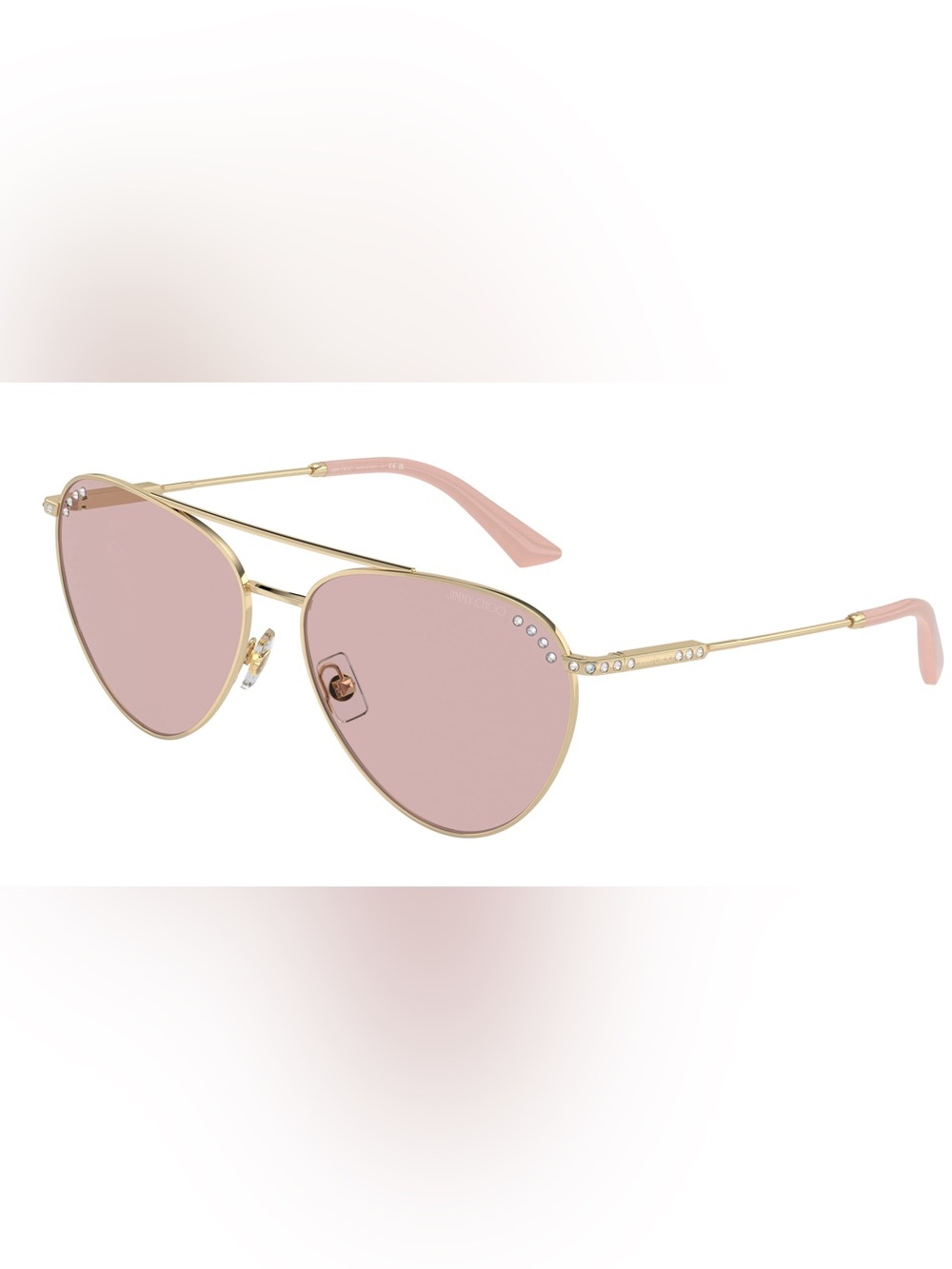 Jimmy Choo Gold Frame Pink Crystal-Trim Aviator Sunglasses